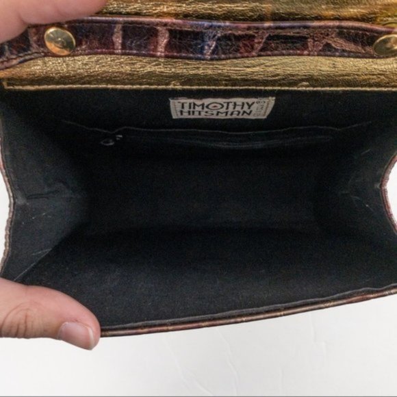 Vintage Leather Metallic Rainbow Crocodile Print Crossbody Bag - Picture 10 of 11